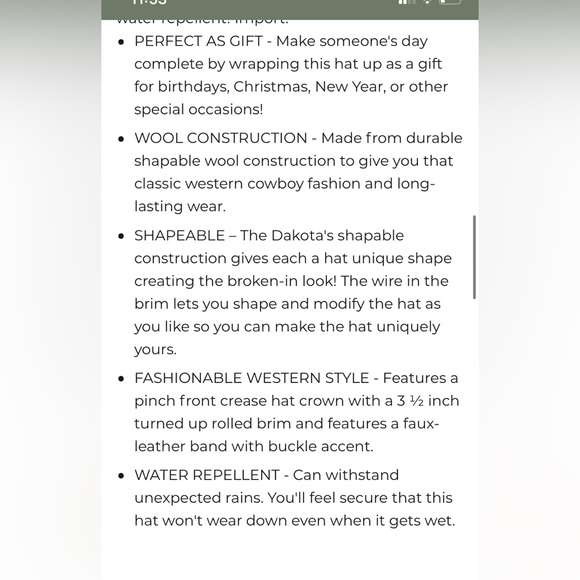 ✨Men’s outback wool cowboy hat Dakota black shapeable western felt 100% wool ✨ - Picture 13 of 16